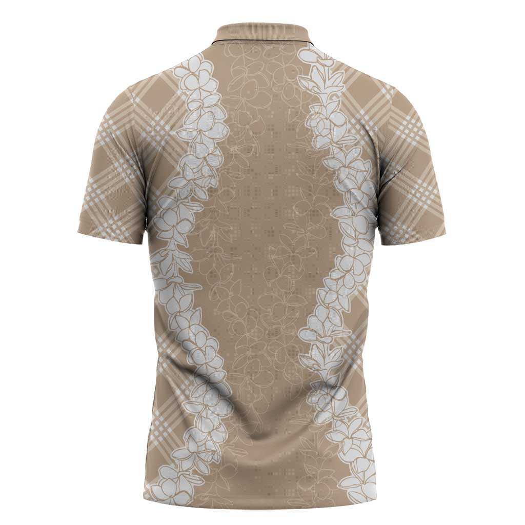 Hawaii Aloha Plumeria Lei Beige Palaka Zipper Polo Shirt - Polynesian Pride