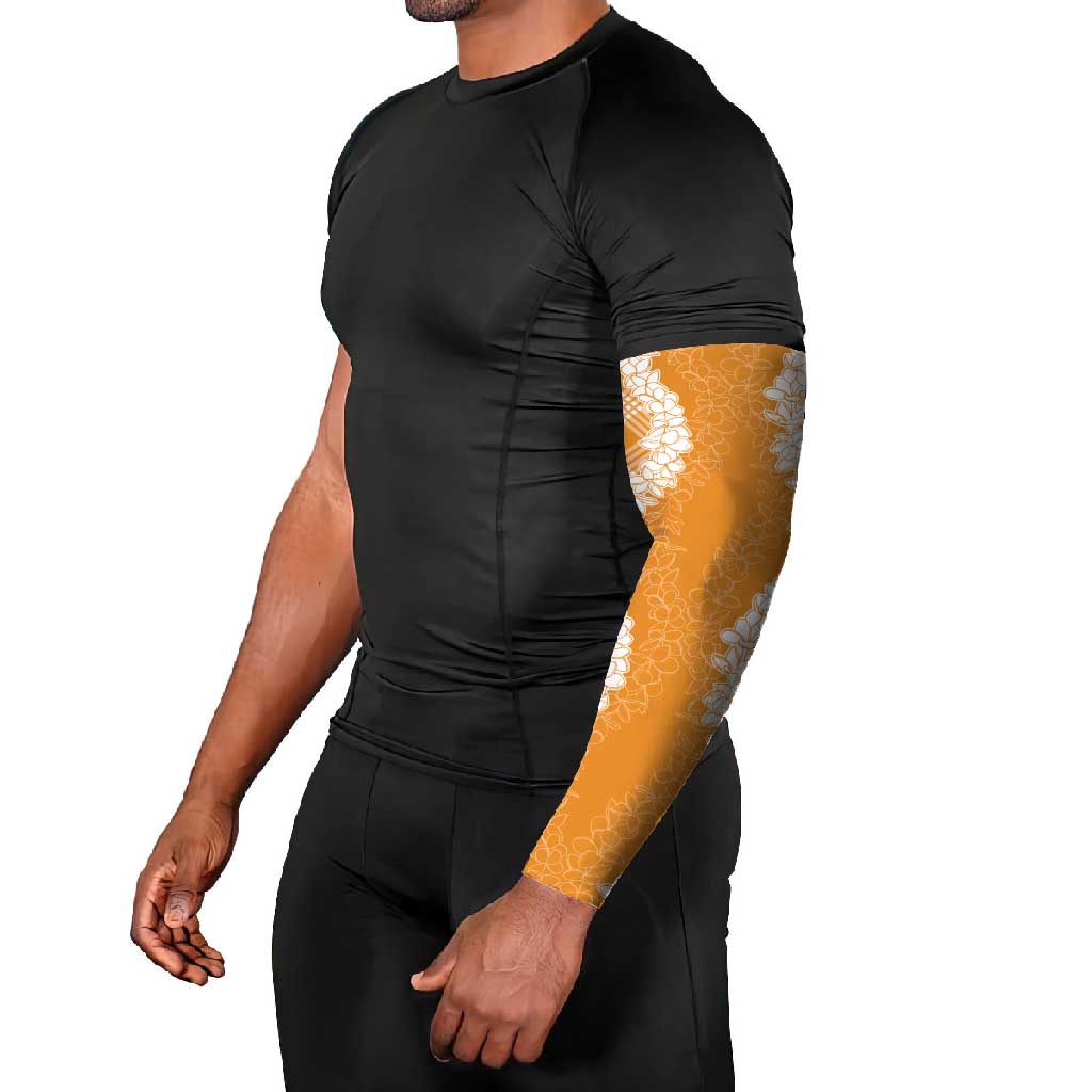Hawaii Aloha Plumeria Lei Orange Palaka Arm Sleeves - Polynesian Pride