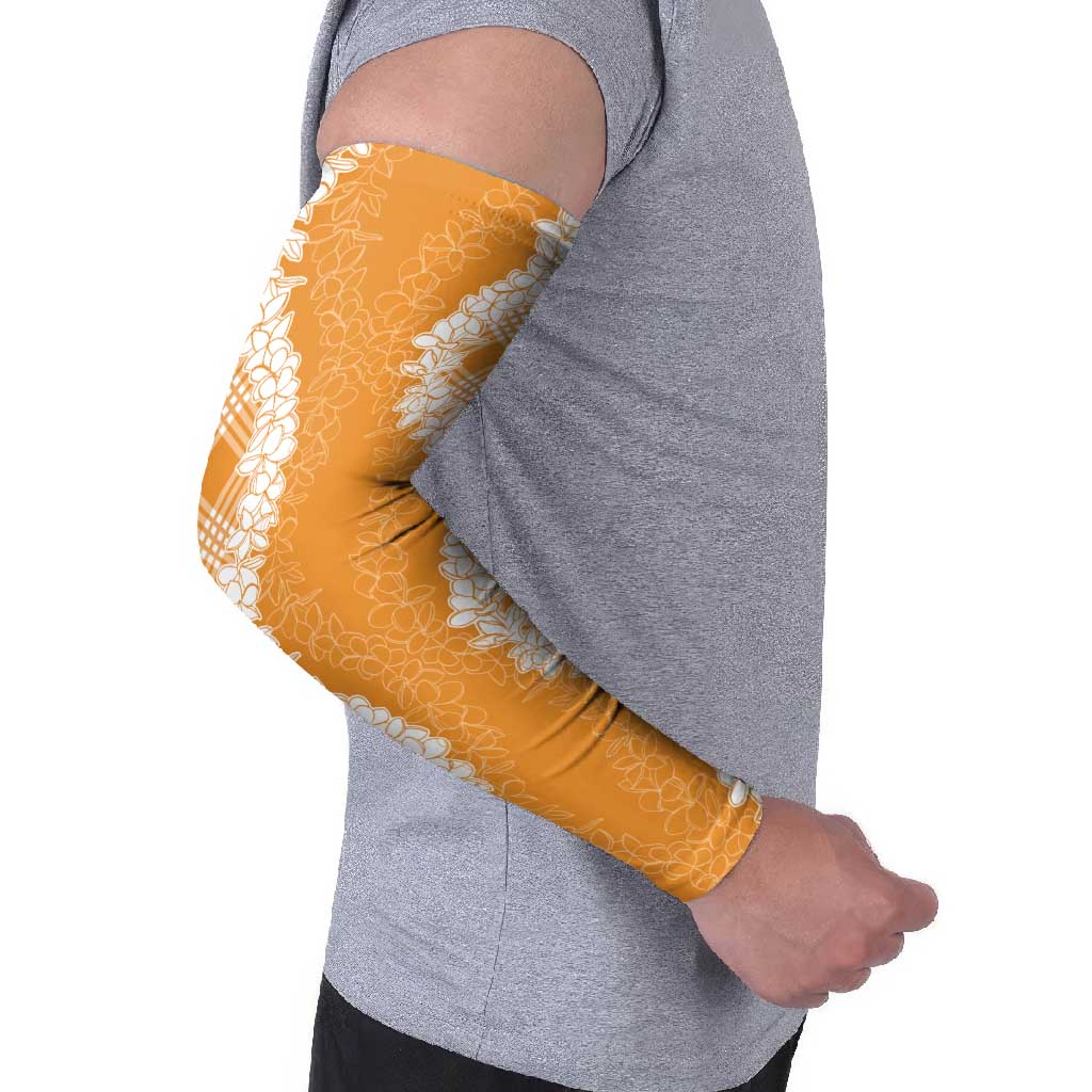 Hawaii Aloha Plumeria Lei Orange Palaka Arm Sleeves - Polynesian Pride