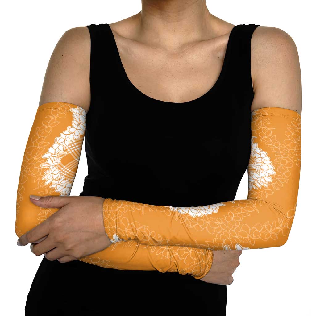 Hawaii Aloha Plumeria Lei Orange Palaka Arm Sleeves - Polynesian Pride