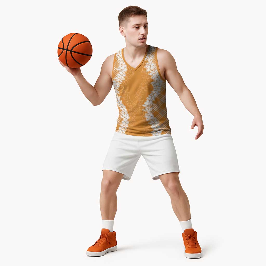 Hawaii Aloha Plumeria Lei Orange Palaka Basketball Jersey - Polynesian Pride