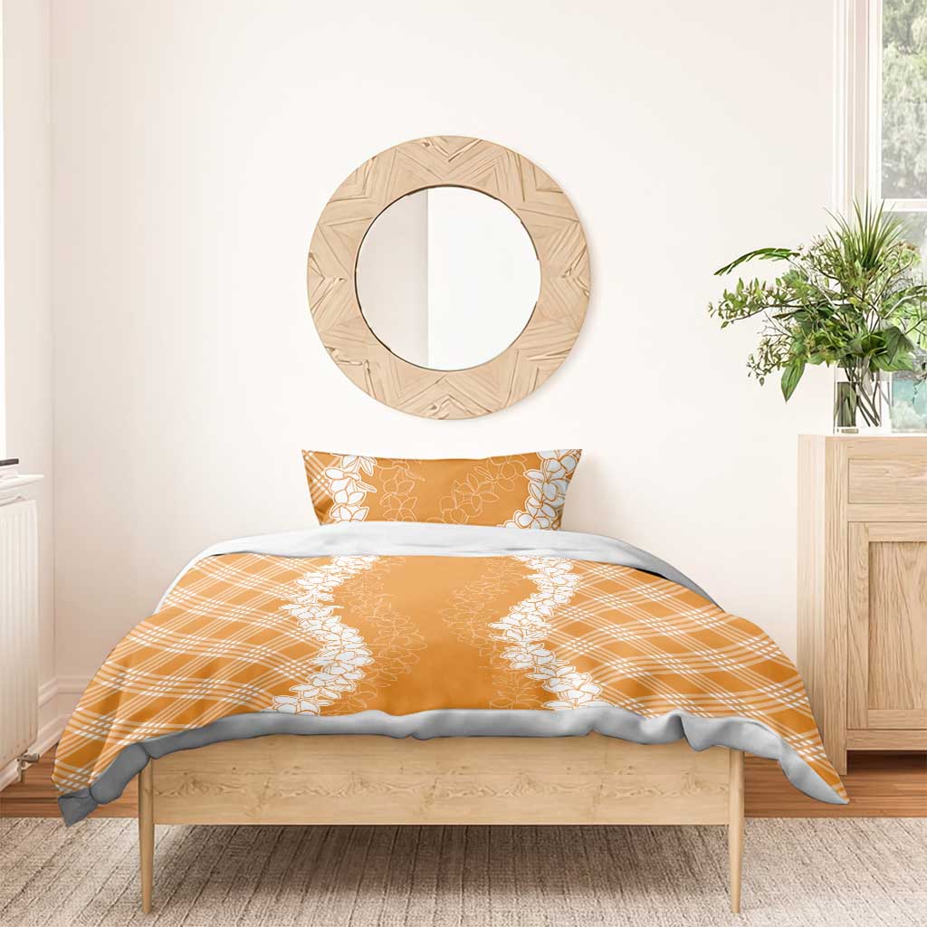 Hawaii Aloha Plumeria Lei Orange Palaka Bedding Set - Polynesian Pride
