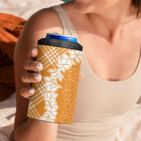 Hawaii Aloha Plumeria Lei Orange Palaka 4 in 1 Can Cooler Tumbler - Polynesian Pride
