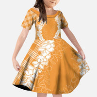 Hawaii Aloha Plumeria Lei Orange Palaka Family Matching Long Sleeve Bodycon Dress and Hawaiian Shirt LT7 Daughter's Dress Orange - Polynesian Pride