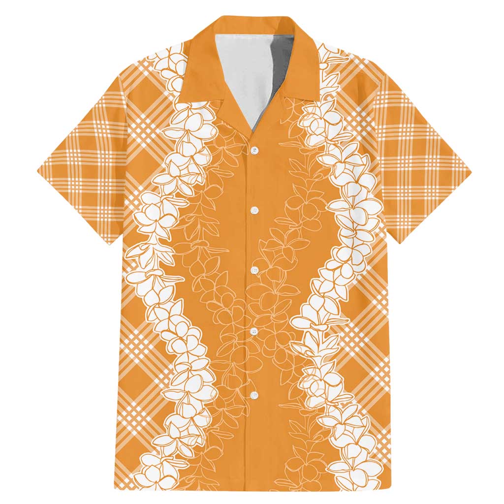 Hawaii Aloha Plumeria Lei Orange Palaka Family Matching Mermaid Dress and Hawaiian Shirt LT7 Dad's Shirt - Short Sleeve Orange - Polynesian Pride