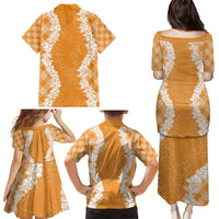 Hawaii Aloha Plumeria Lei Orange Palaka Family Matching Puletasi and Hawaiian Shirt LT7 - Polynesian Pride