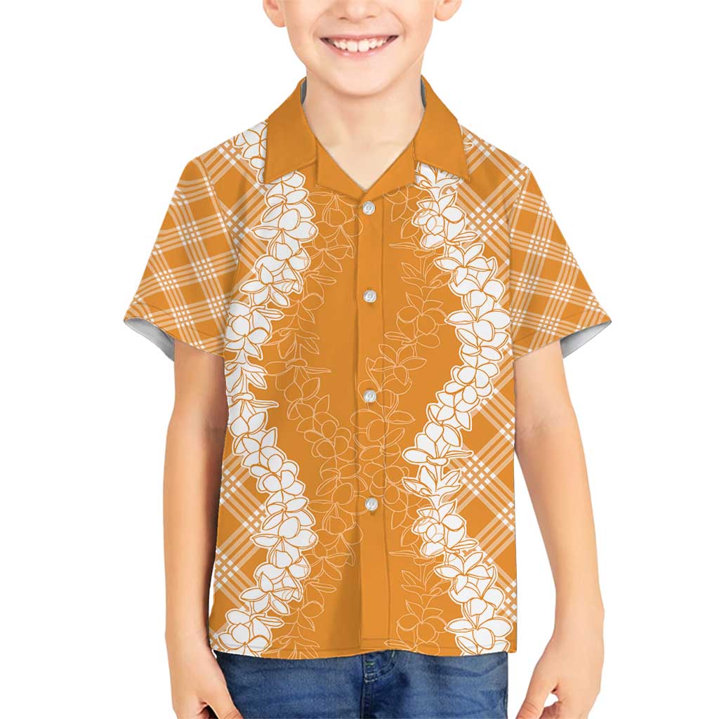 Hawaii Aloha Plumeria Lei Orange Palaka Family Matching Puletasi and Hawaiian Shirt LT7 Son's Shirt Orange - Polynesian Pride