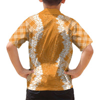 Hawaii Aloha Plumeria Lei Orange Palaka Family Matching Short Sleeve Bodycon Dress and Hawaiian Shirt LT7 - Polynesian Pride