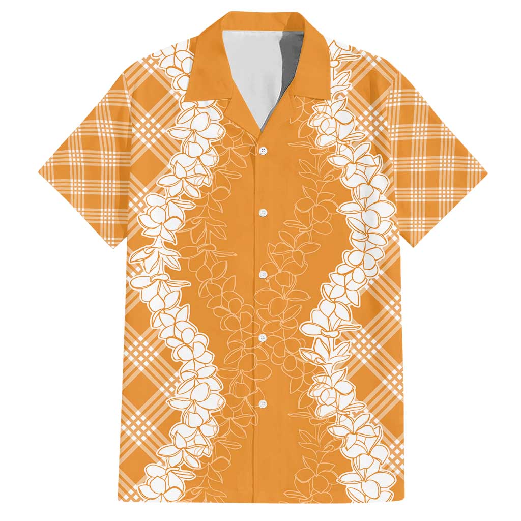 Hawaii Aloha Plumeria Lei Orange Palaka Family Matching Short Sleeve Bodycon Dress and Hawaiian Shirt LT7 Dad's Shirt - Short Sleeve Orange - Polynesian Pride