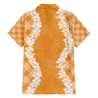 Hawaii Aloha Plumeria Lei Orange Palaka Family Matching Short Sleeve Bodycon Dress and Hawaiian Shirt LT7 - Polynesian Pride