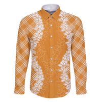 Hawaii Aloha Plumeria Lei Orange Palaka Family Matching Short Sleeve Bodycon Dress and Hawaiian Shirt LT7 Dad's Shirt - Long Sleeve Orange - Polynesian Pride