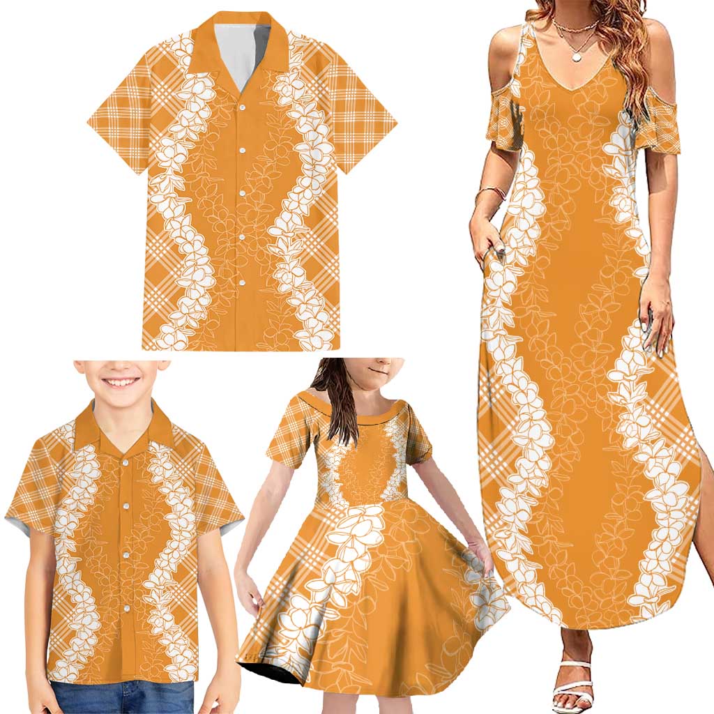Hawaii Aloha Plumeria Lei Orange Palaka Family Matching Summer Maxi Dress and Hawaiian Shirt LT7 - Polynesian Pride