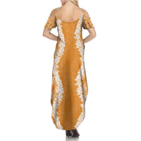 Hawaii Aloha Plumeria Lei Orange Palaka Family Matching Summer Maxi Dress and Hawaiian Shirt LT7 - Polynesian Pride