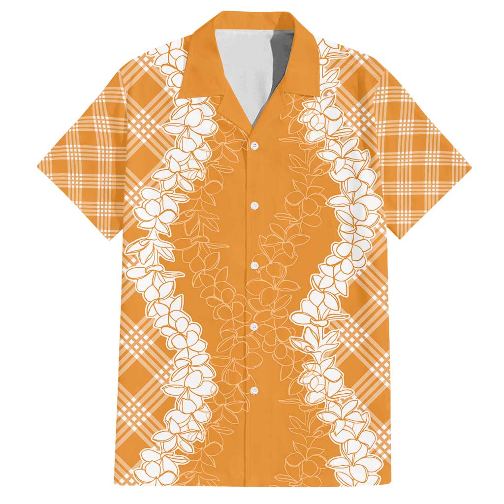 Hawaii Aloha Plumeria Lei Orange Palaka Family Matching Tank Maxi Dress and Hawaiian Shirt LT7 Dad's Shirt - Short Sleeve Orange - Polynesian Pride