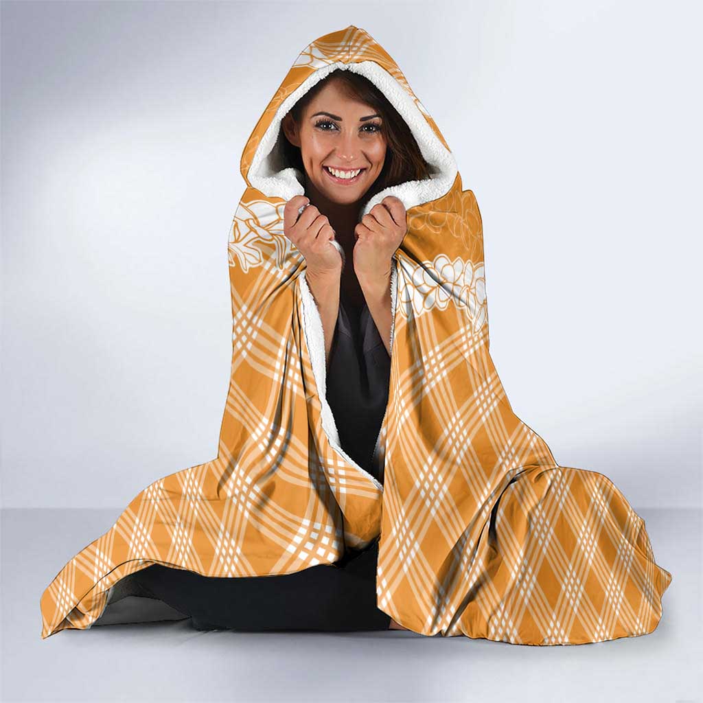 Hawaii Aloha Plumeria Lei Orange Palaka Hooded Blanket - Polynesian Pride