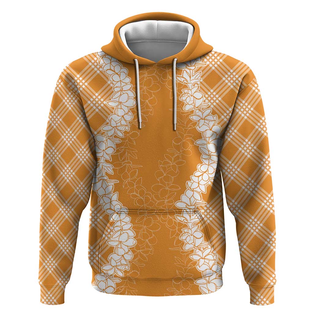 Hawaii Aloha Plumeria Lei Orange Palaka Hoodie - Polynesian Pride