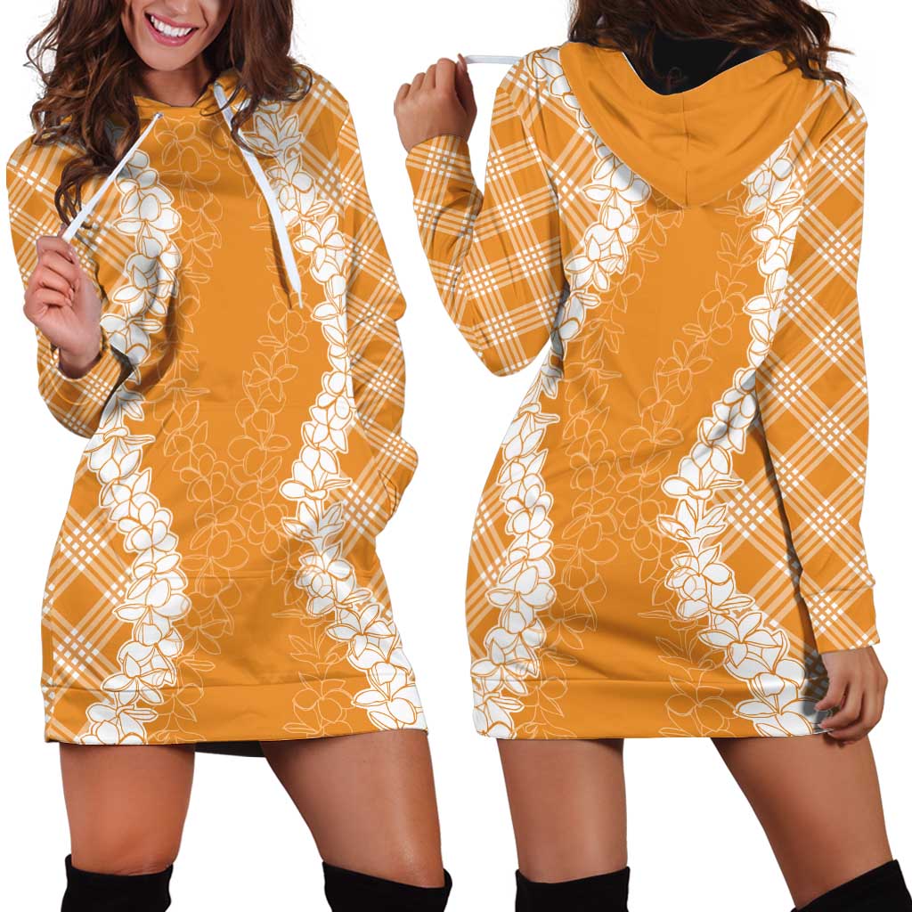 Hawaii Aloha Plumeria Lei Orange Palaka Hoodie Dress - Polynesian Pride