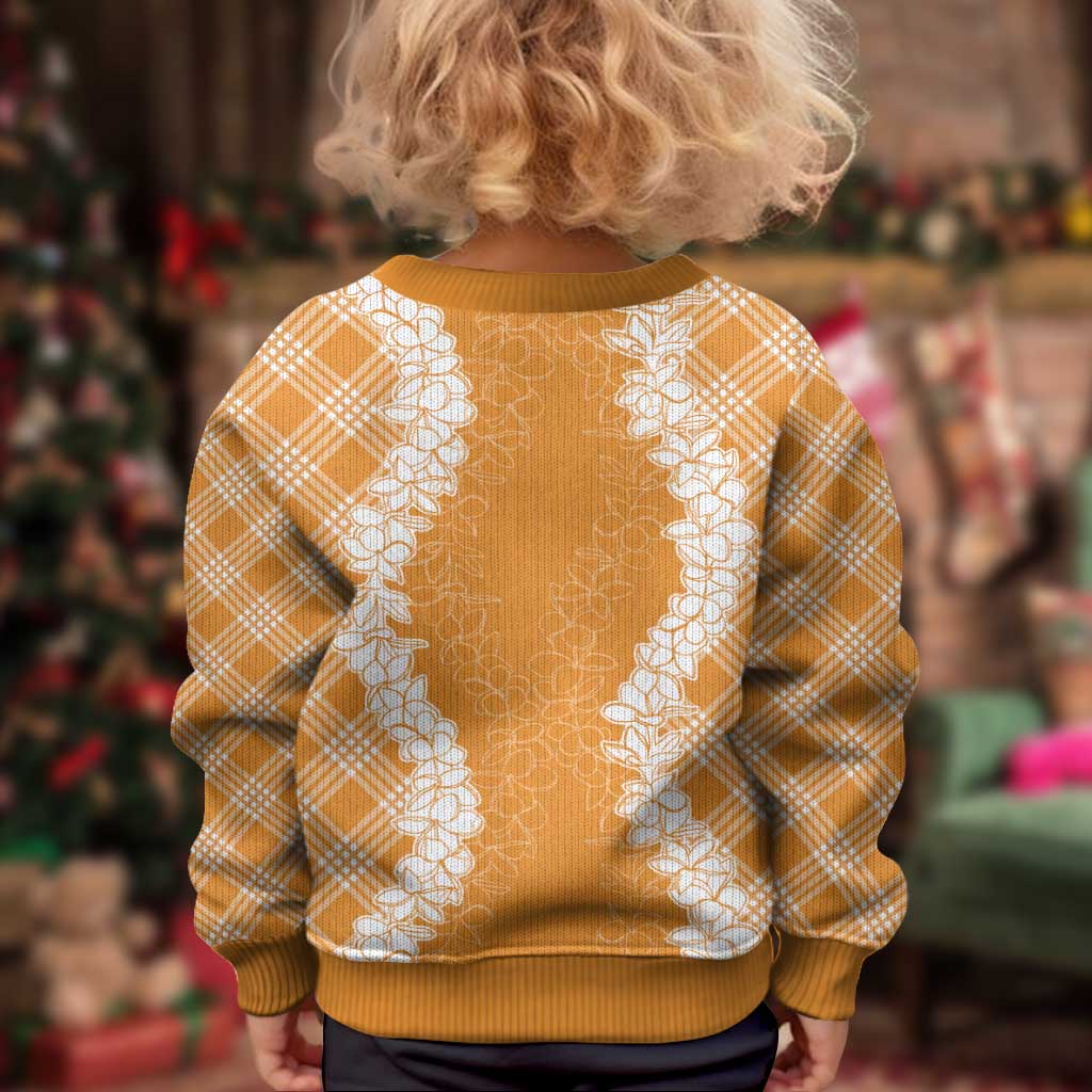 Hawaii Aloha Plumeria Lei Orange Palaka Kid Ugly Christmas Sweater - Polynesian Pride