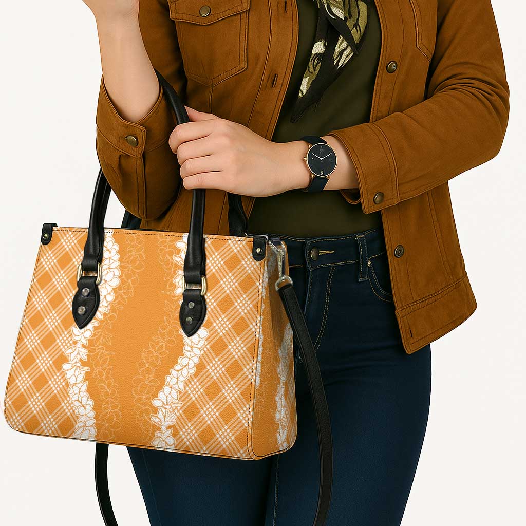 Hawaii Aloha Plumeria Lei Orange Palaka Leather Bag - Polynesian Pride