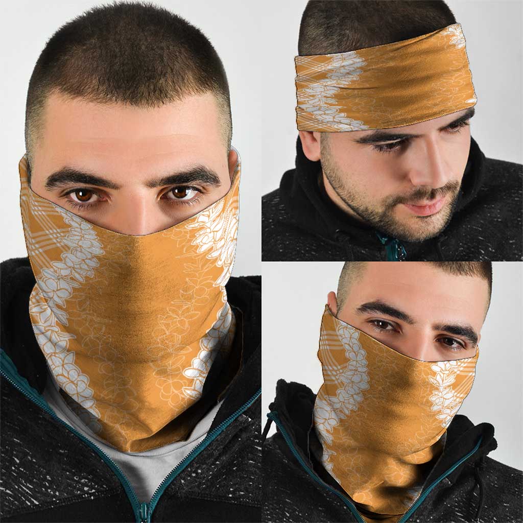 Hawaii Aloha Plumeria Lei Orange Palaka Neck Gaiter - Polynesian Pride