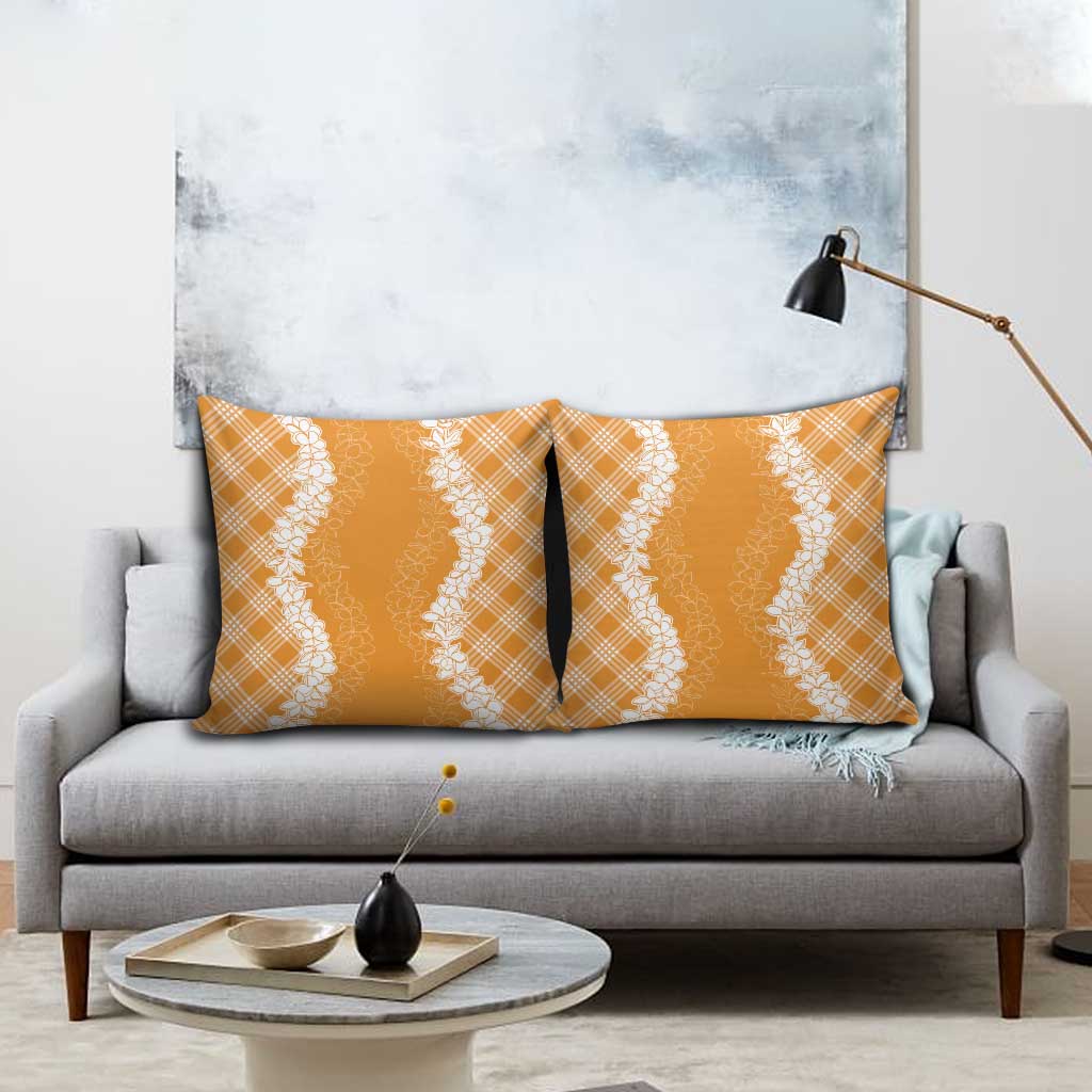 Hawaii Aloha Plumeria Lei Orange Palaka Pillow Cover - Polynesian Pride