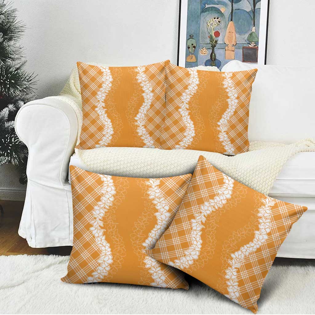 Hawaii Aloha Plumeria Lei Orange Palaka Pillow Cover - Polynesian Pride