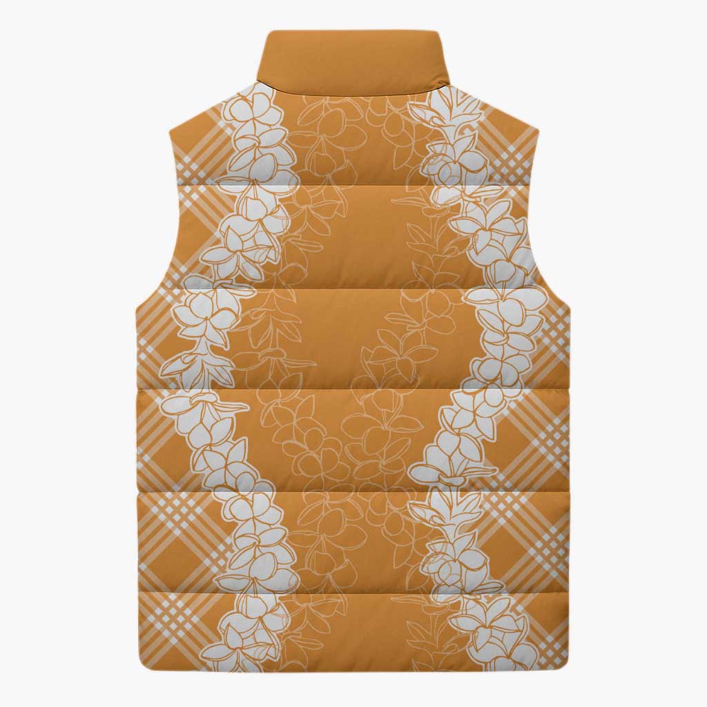 Hawaii Aloha Plumeria Lei Orange Palaka Sleeveless Puffer Jacket LT7 - Polynesian Pride