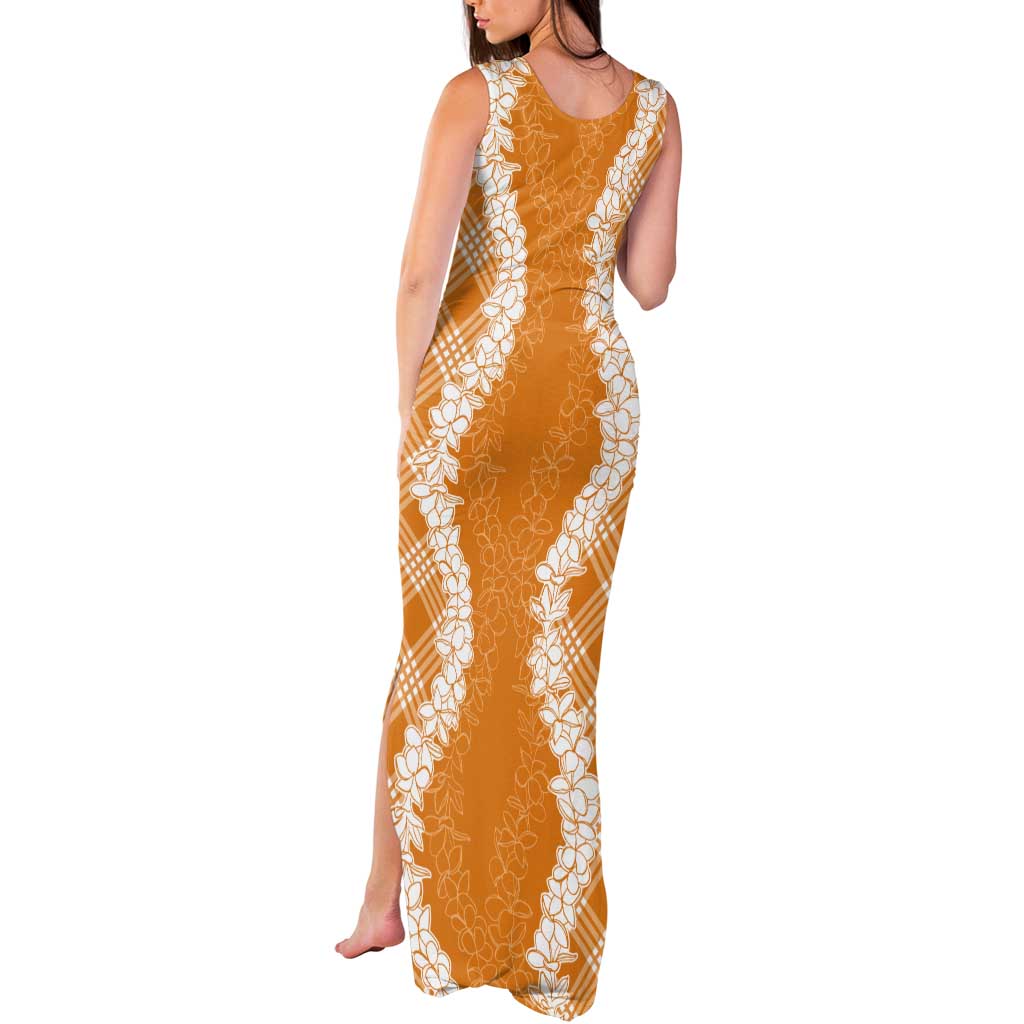 Hawaii Aloha Plumeria Lei Orange Palaka Tank Maxi Dress - Polynesian Pride
