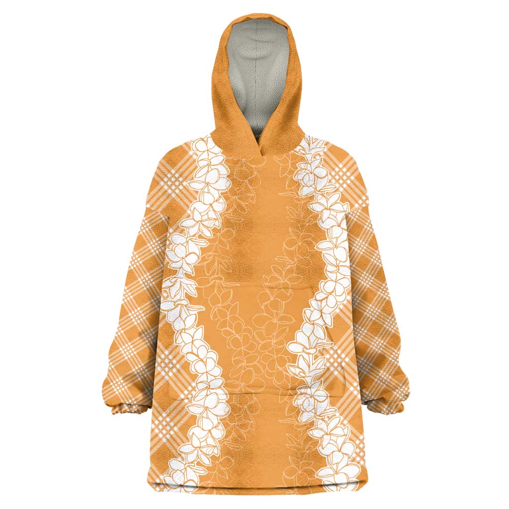 Hawaii Aloha Plumeria Lei Orange Palaka Wearable Blanket Hoodie - Polynesian Pride