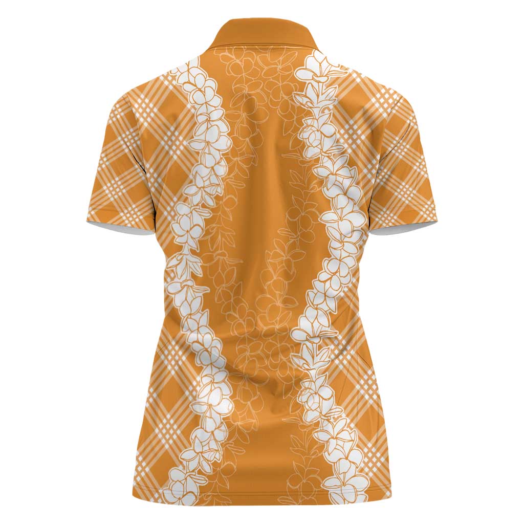 Hawaii Aloha Plumeria Lei Orange Palaka Women Polo Shirt - Polynesian Pride
