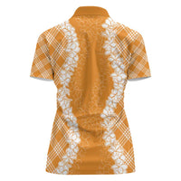 Hawaii Aloha Plumeria Lei Orange Palaka Women Polo Shirt - Polynesian Pride