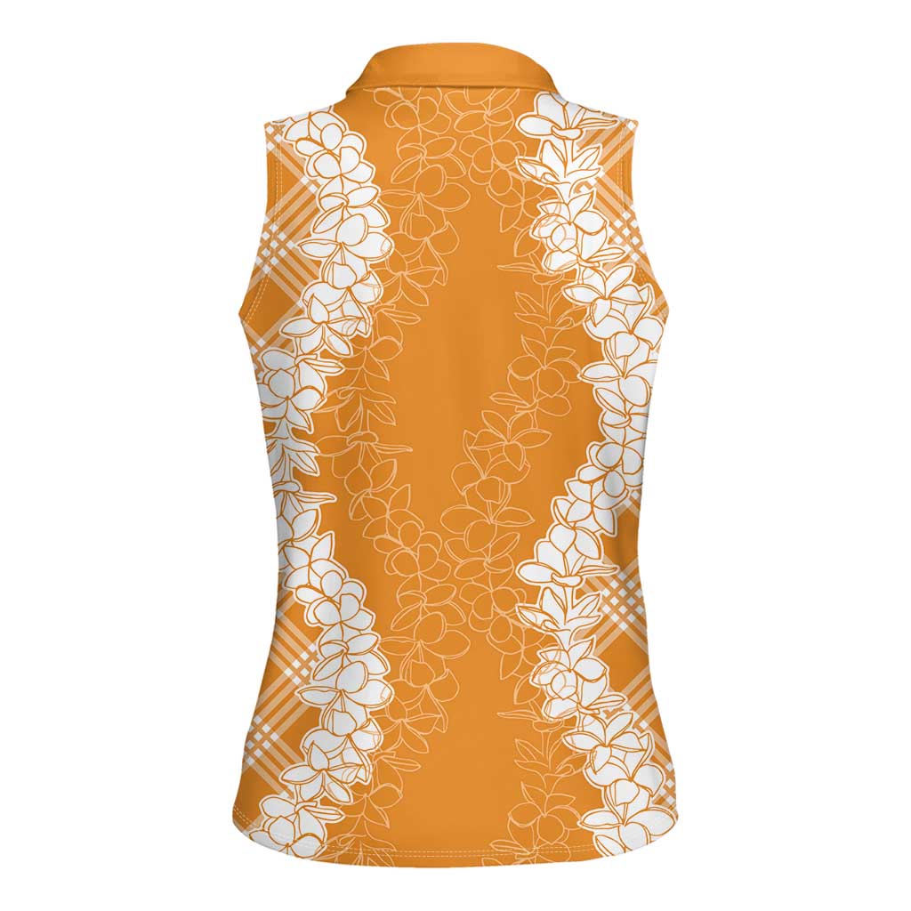 Hawaii Aloha Plumeria Lei Orange Palaka Women Sleeveless Polo Shirt LT7 - Polynesian Pride