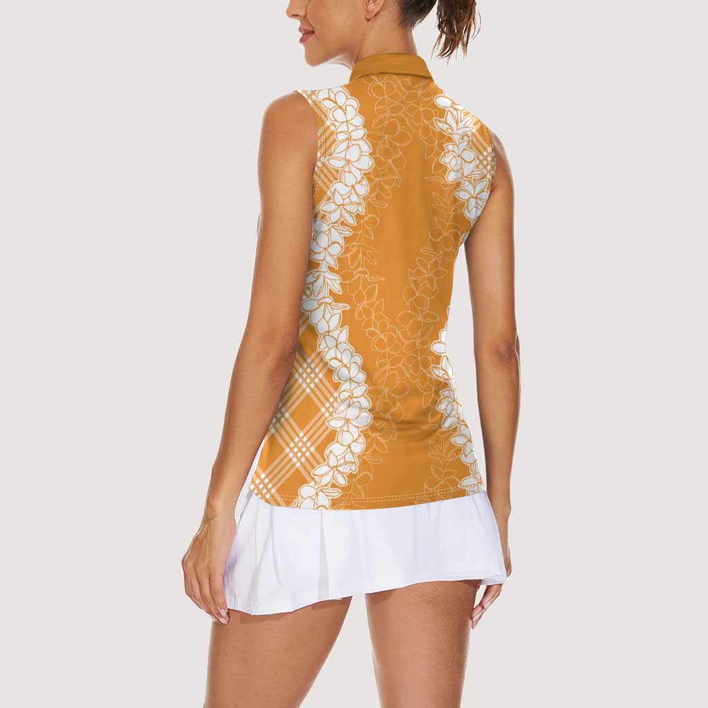 Hawaii Aloha Plumeria Lei Orange Palaka Women Sleeveless Polo Shirt LT7 - Polynesian Pride