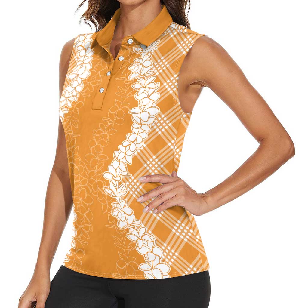 Hawaii Aloha Plumeria Lei Orange Palaka Women Sleeveless Polo Shirt LT7 - Polynesian Pride