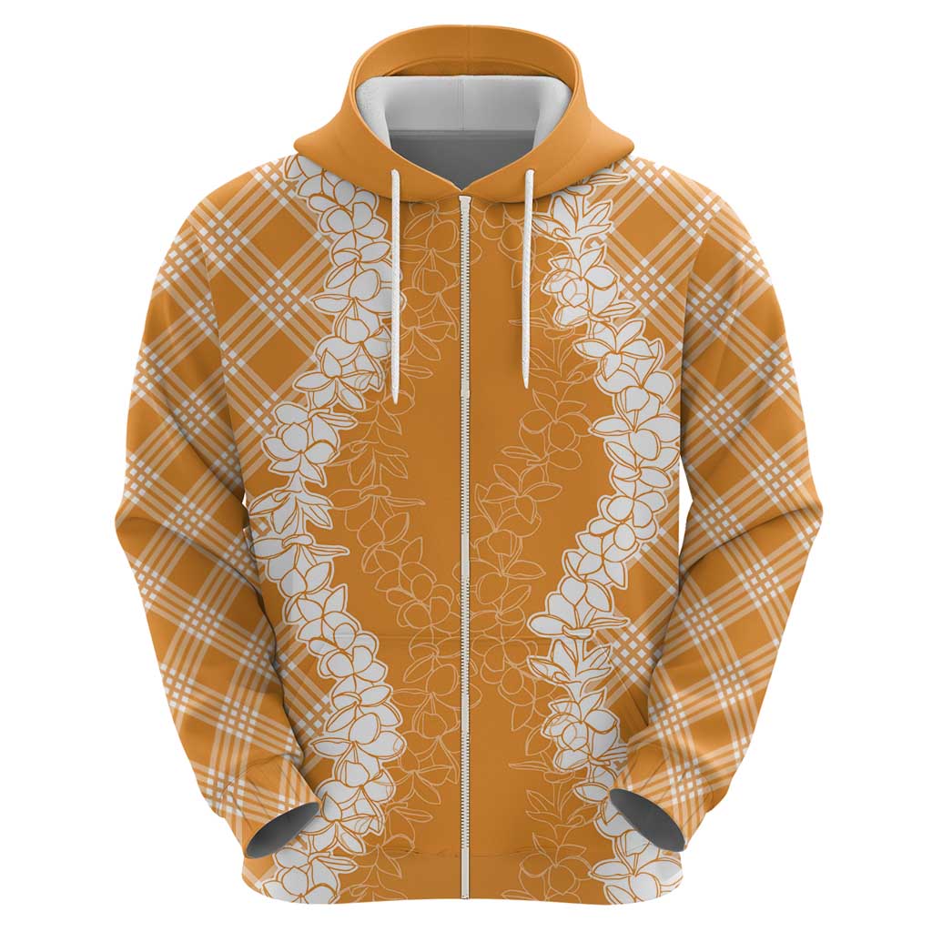 Hawaii Aloha Plumeria Lei Orange Palaka Zip Hoodie - Polynesian Pride