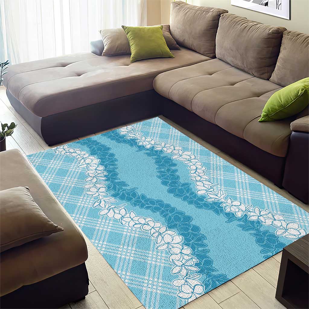 Hawaii Aloha Plumeria Lei Turquoise Palaka Area Rug - Polynesian Pride