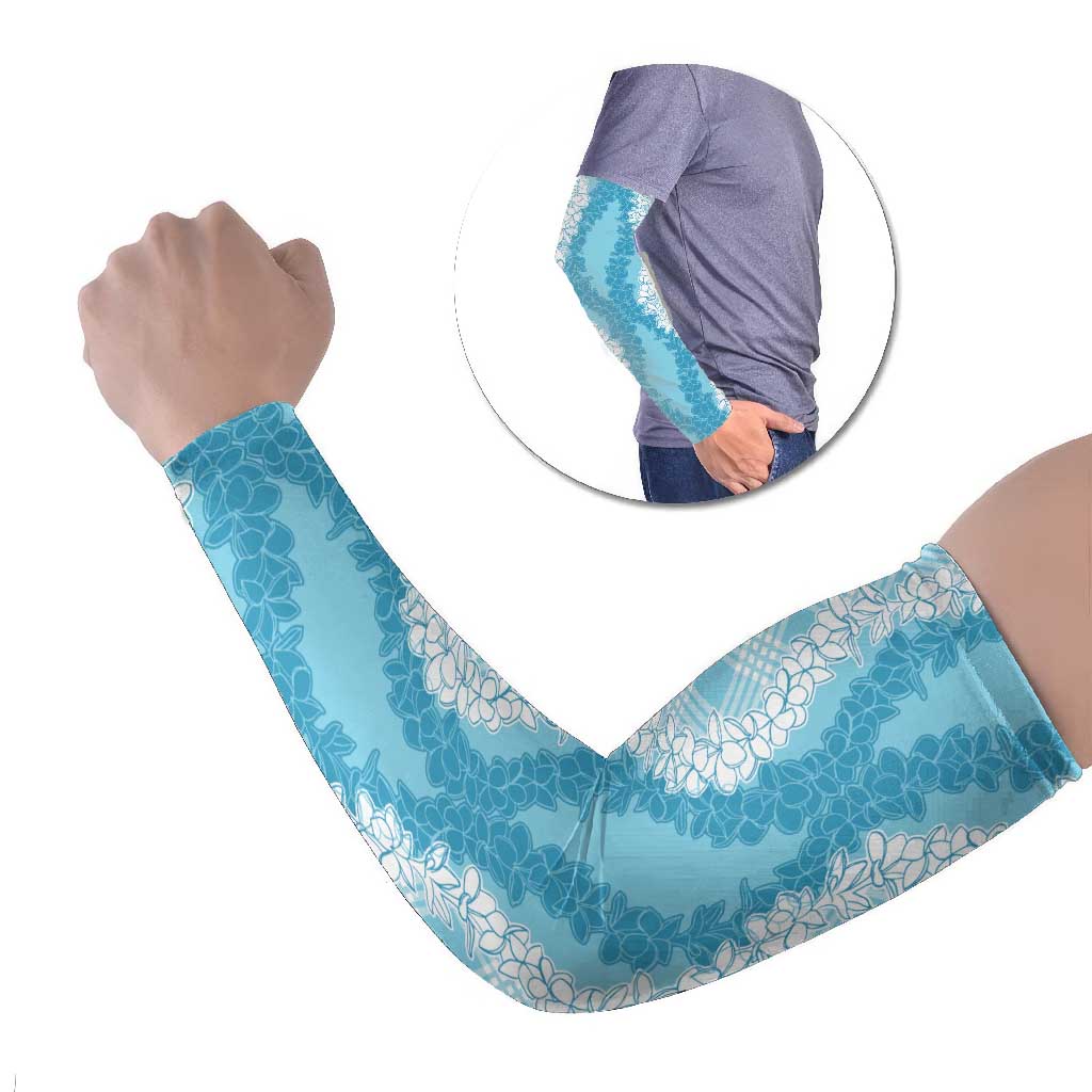 Hawaii Aloha Plumeria Lei Turquoise Palaka Arm Sleeves - Polynesian Pride