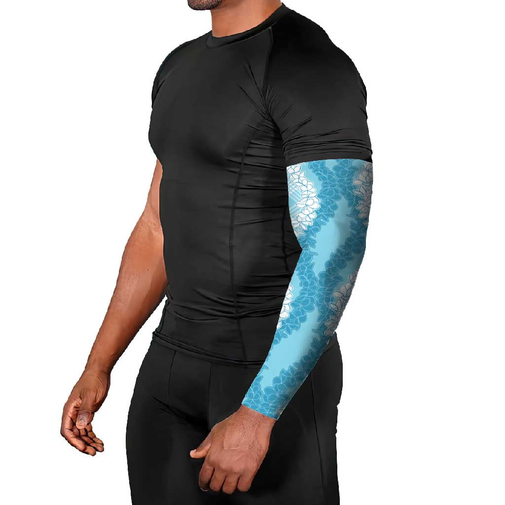 Hawaii Aloha Plumeria Lei Turquoise Palaka Arm Sleeves - Polynesian Pride