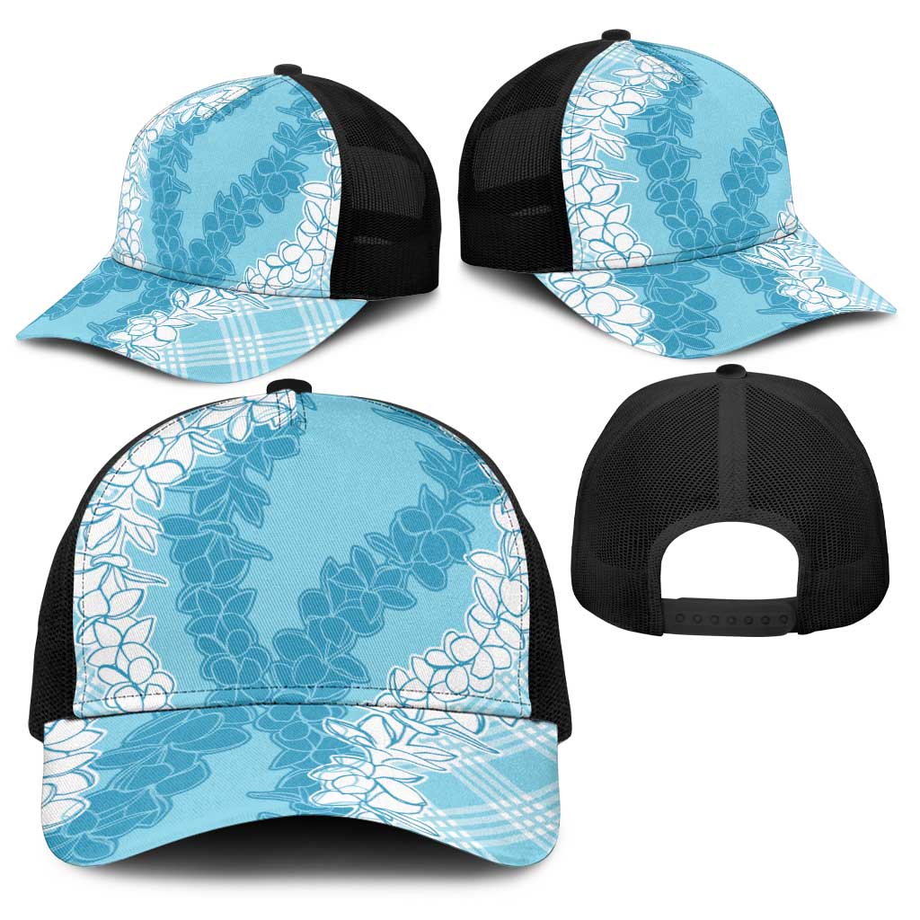 Hawaii Aloha Plumeria Lei Turquoise Palaka Baseball Net Cap - Polynesian Pride