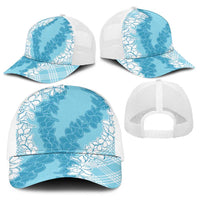 Hawaii Aloha Plumeria Lei Turquoise Palaka Baseball Net Cap - Polynesian Pride