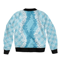 Hawaii Aloha Plumeria Lei Turquoise Palaka Bomber Jacket - Polynesian Pride