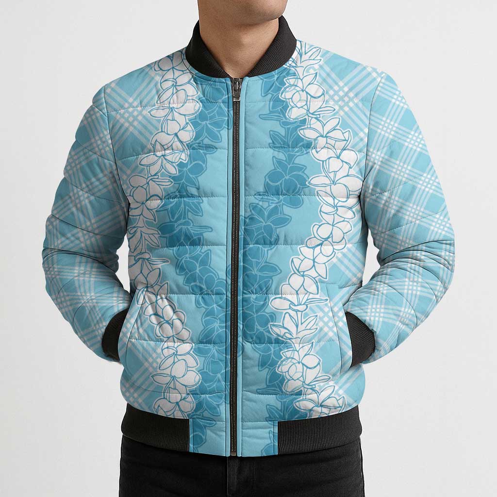 Hawaii Aloha Plumeria Lei Turquoise Palaka Bomber Puffer Jacket LT7 - Polynesian Pride