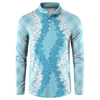 Hawaii Aloha Plumeria Lei Turquoise Palaka Button Sweatshirt - Polynesian Pride