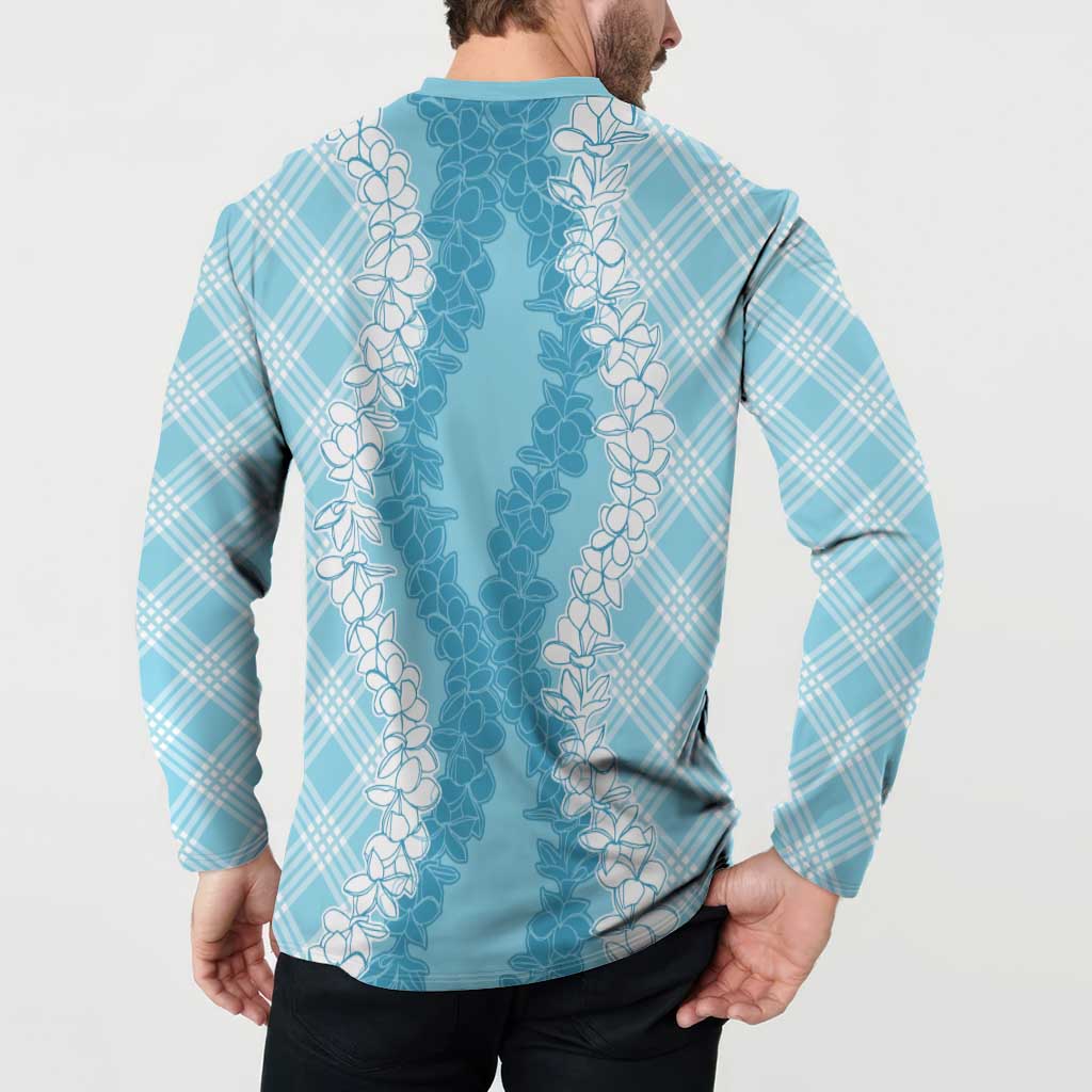 Hawaii Aloha Plumeria Lei Turquoise Palaka Button Sweatshirt - Polynesian Pride