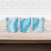 Hawaii Aloha Plumeria Lei Turquoise Palaka Ceramic Mug - Polynesian Pride