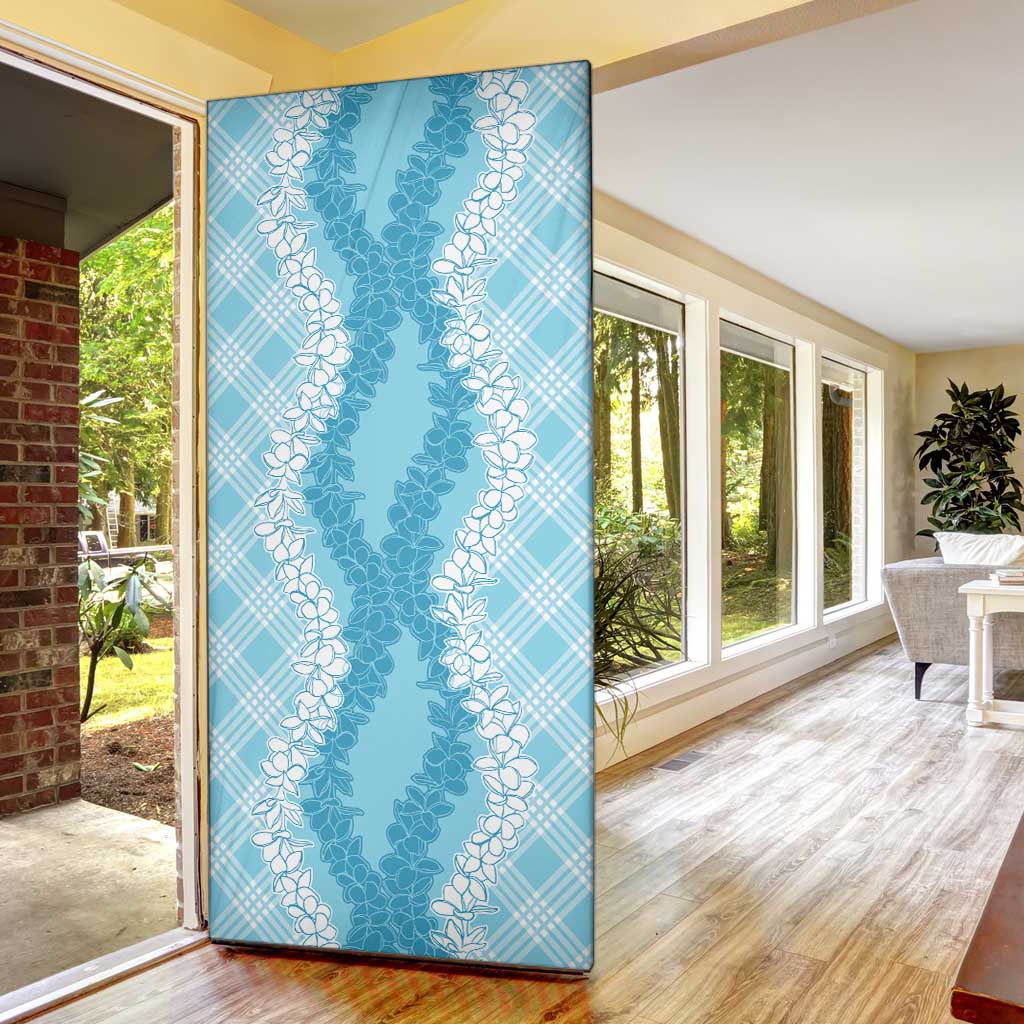 Hawaii Aloha Plumeria Lei Turquoise Palaka Door Cover - Polynesian Pride
