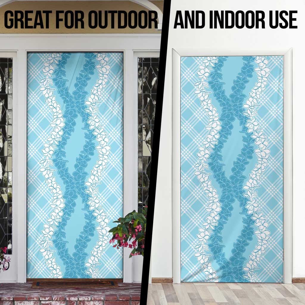 Hawaii Aloha Plumeria Lei Turquoise Palaka Door Cover - Polynesian Pride