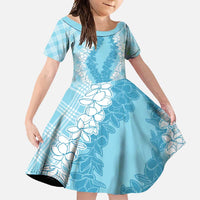 Hawaii Aloha Plumeria Lei Turquoise Palaka Family Matching Mermaid Dress and Hawaiian Shirt LT7 Daughter's Dress Turquoise - Polynesian Pride