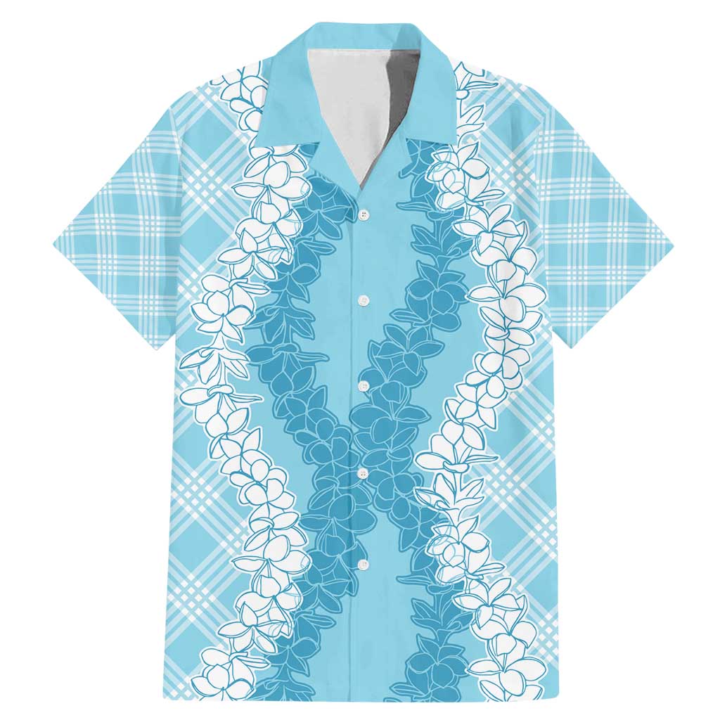 Hawaii Aloha Plumeria Lei Turquoise Palaka Family Matching Mermaid Dress and Hawaiian Shirt LT7 Dad's Shirt - Short Sleeve Turquoise - Polynesian Pride