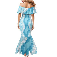 Hawaii Aloha Plumeria Lei Turquoise Palaka Family Matching Mermaid Dress and Hawaiian Shirt LT7 - Polynesian Pride